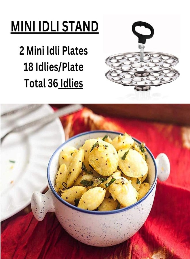 AadiVeer Stainless Steel Mini Idli Maker | Mini Idli Stand | Small Idli Maker With Rod and Lifter (2 Plates - 36 Idlies) Fits in all Idli cooker - Image 2